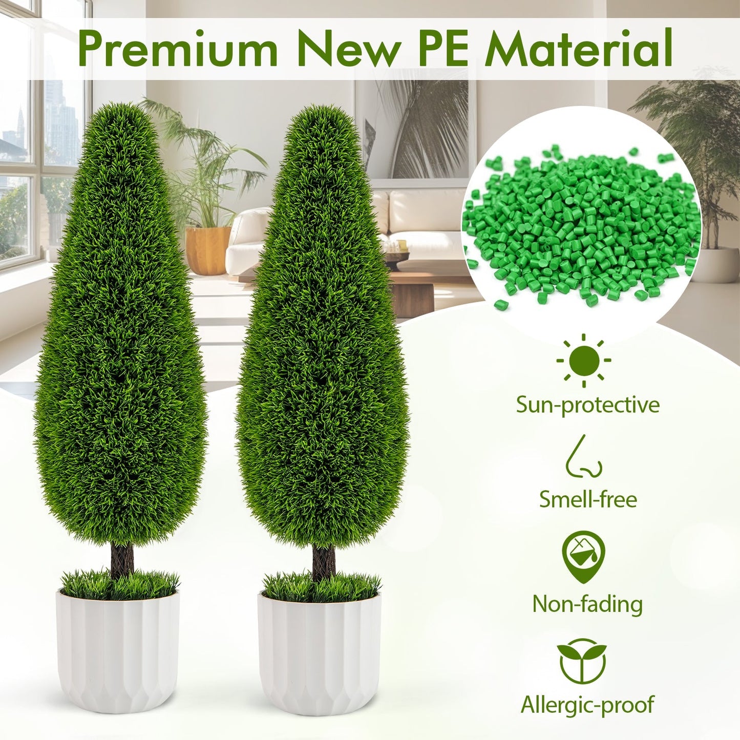 2 Pack 3 Feet Artificial Cedar Teardrop Shaped Bush with Plastic Nursery Pot-Green