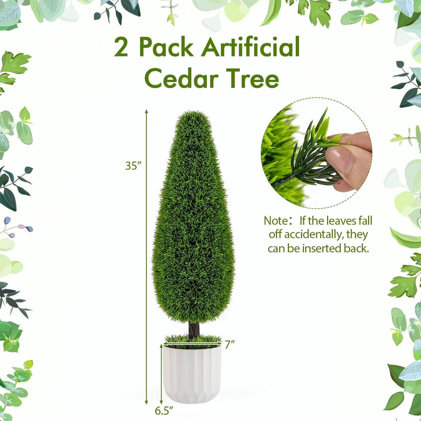 2 Pack 3 Feet Artificial Cedar Teardrop Shaped Bush with Plastic Nursery Pot-Green