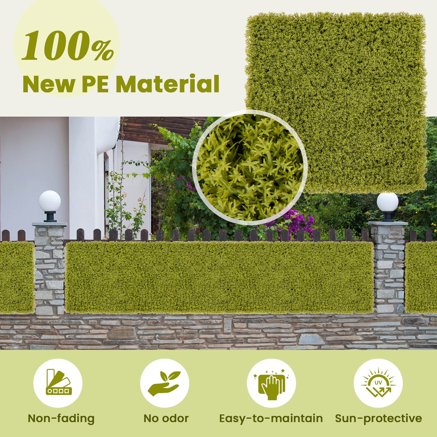 12 Pieces 20 x 20 inches Artificial Grass Wall Panels for Garden Yard Balcony