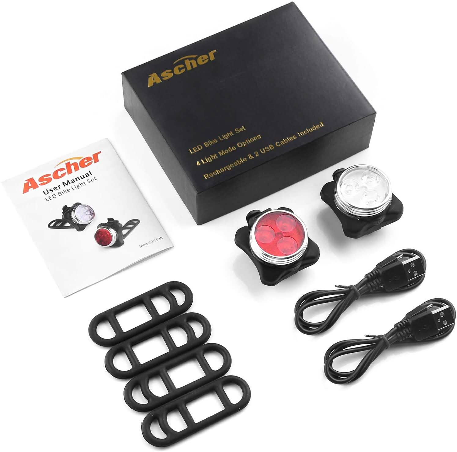Ensemble de lampes de vélo rechargeables USB Ascher