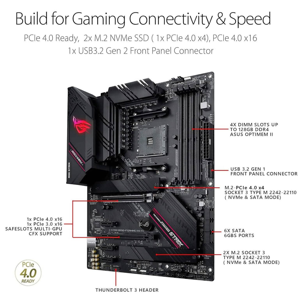 ASUS ROG Strix B550-F Gaming AMD AM4 Zen 3 Ryzen 5000 & 3rd Gen Ryzen ATX  (Refurbished)