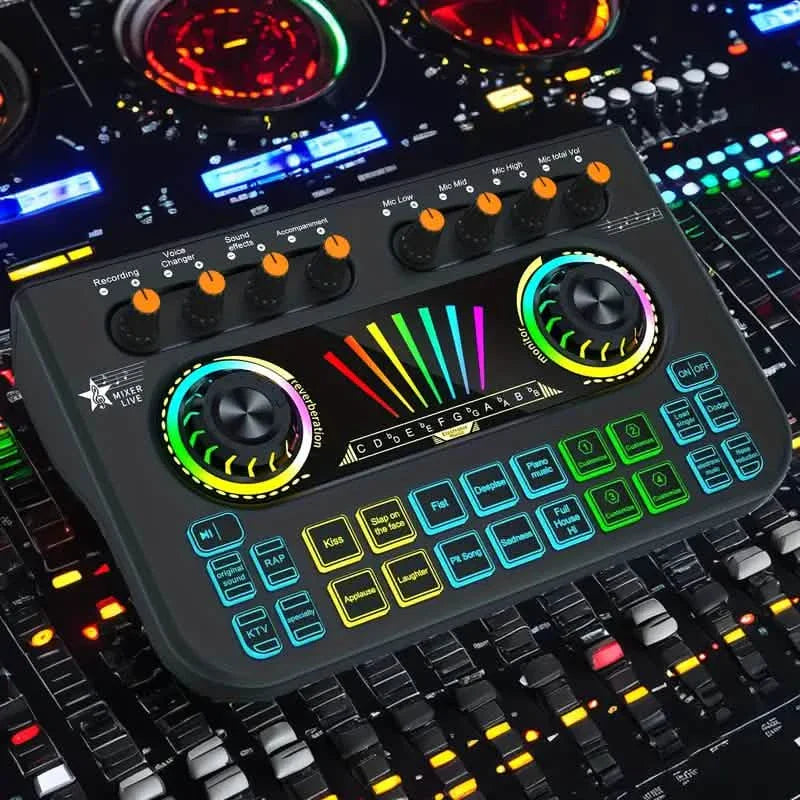 オーディオミキサー、ライブサウンドカード＆オーディオインターフェース DJミキサーエフェクト＆ボイスチェンジャー付き