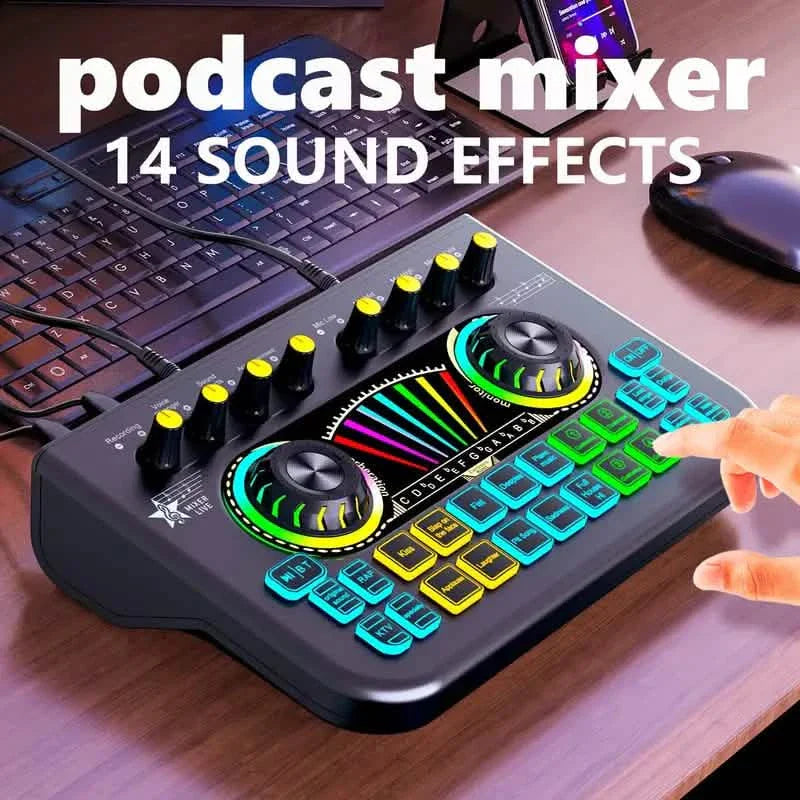 オーディオミキサー、ライブサウンドカード＆オーディオインターフェース DJミキサーエフェクト＆ボイスチェンジャー付き