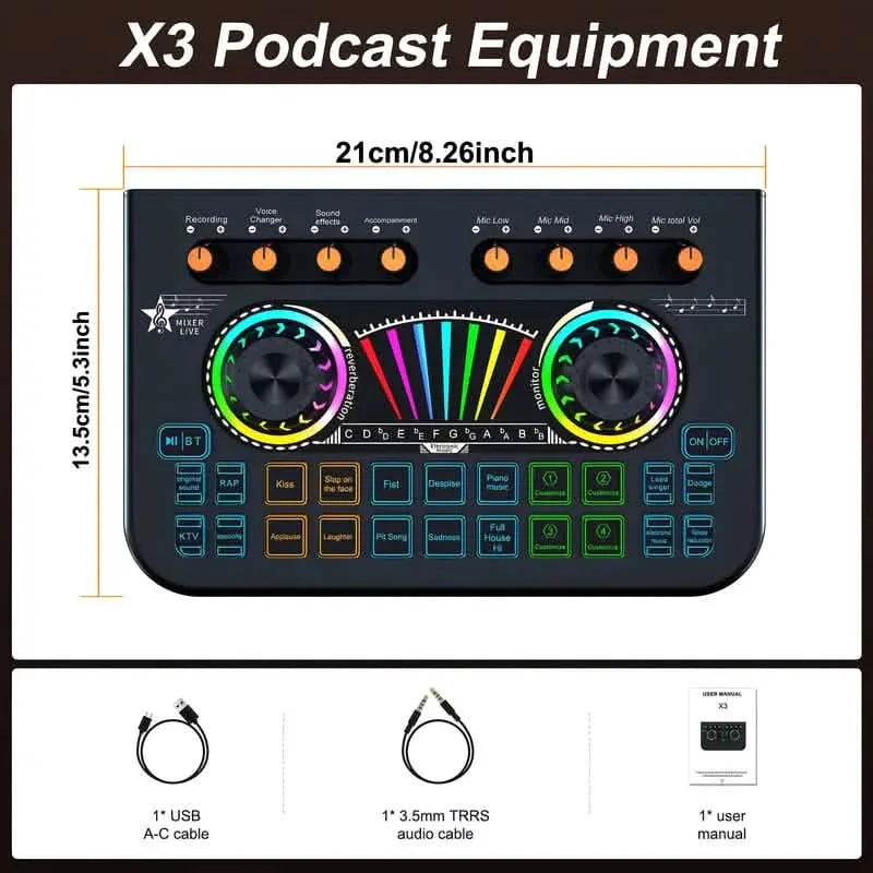 オーディオミキサー、ライブサウンドカード＆オーディオインターフェース DJミキサーエフェクト＆ボイスチェンジャー付き