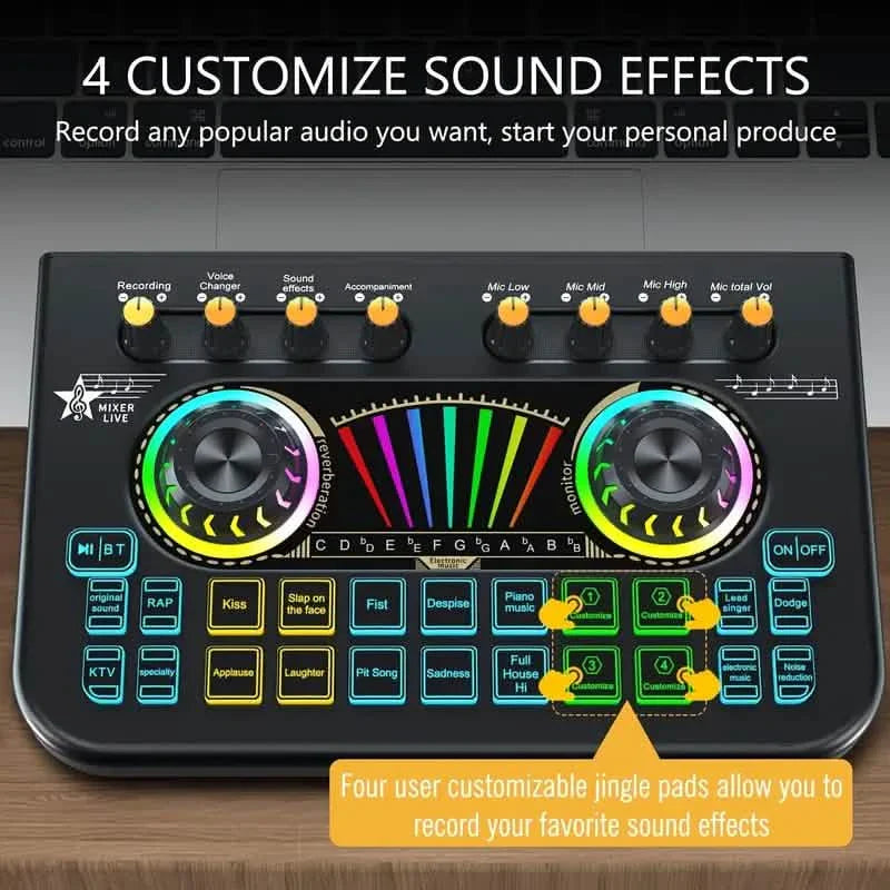 オーディオミキサー、ライブサウンドカード＆オーディオインターフェース DJミキサーエフェクト＆ボイスチェンジャー付き