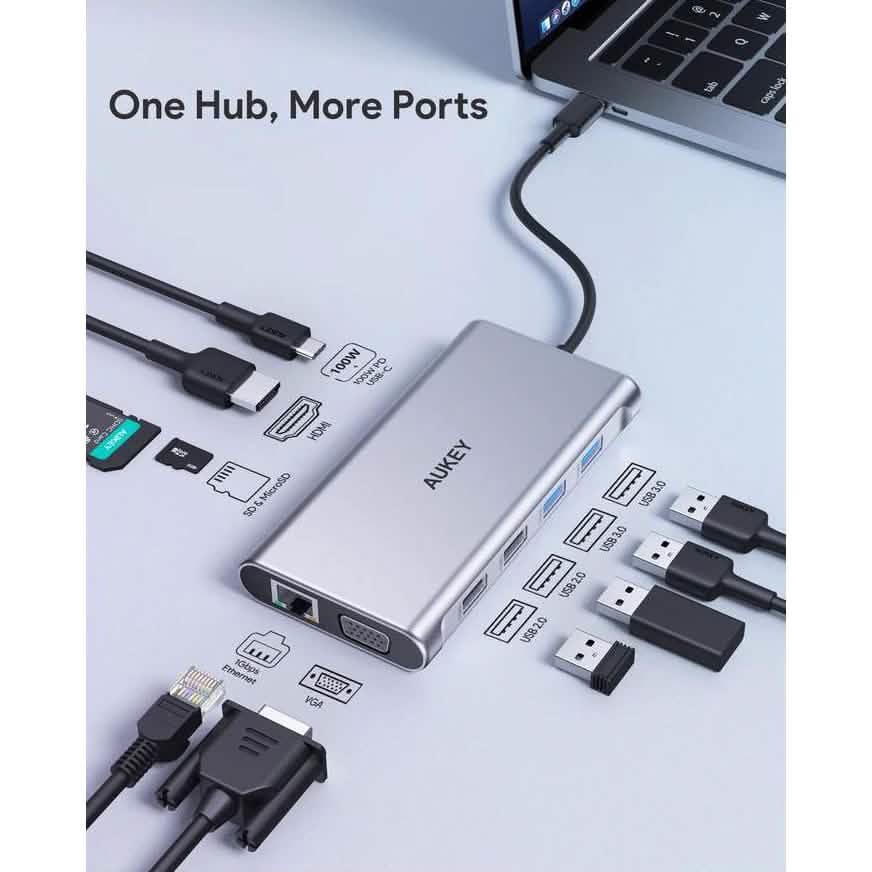 AUKEY 10-in-1 USB Cハブ 4K HDMI & VGA対応