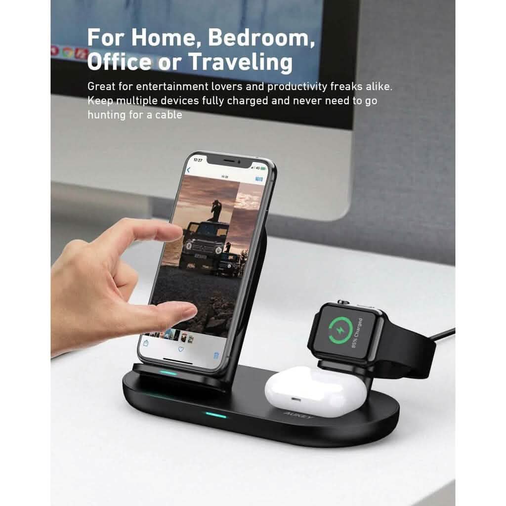 Chargeur sans fil 3-en-1 AUKEY noir
