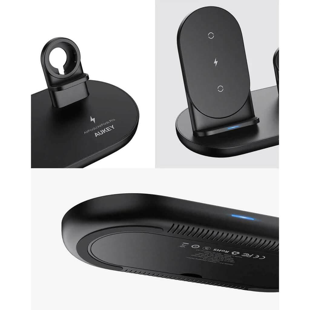 Chargeur sans fil 3-en-1 AUKEY noir