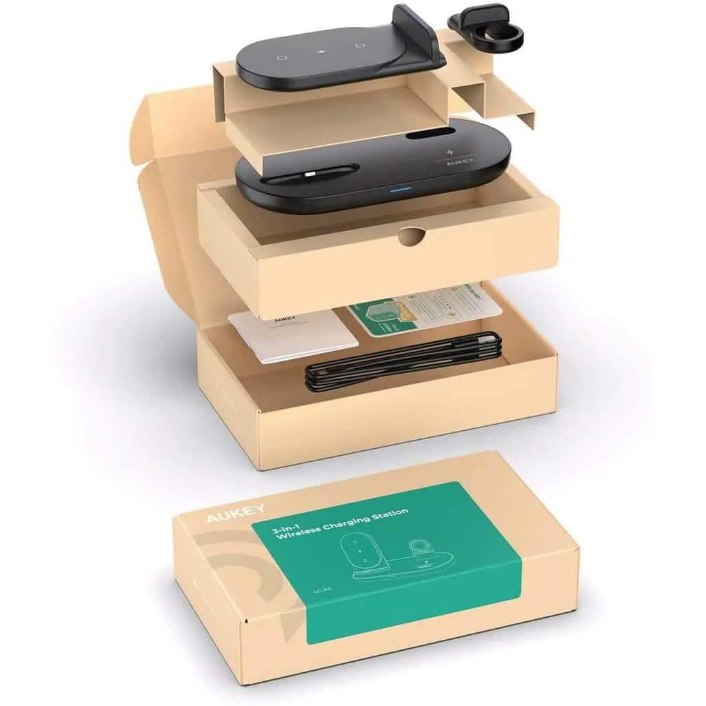 Chargeur sans fil 3-en-1 AUKEY noir