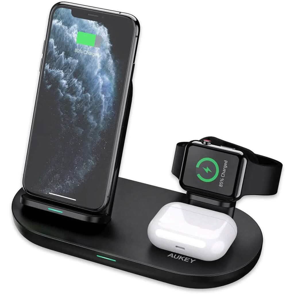 Chargeur sans fil 3-en-1 AUKEY noir