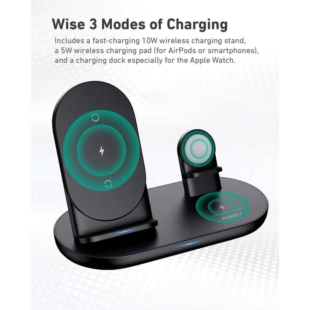 Chargeur sans fil 3-en-1 AUKEY noir