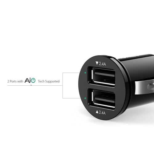 Aukey ユニバーサルTrue AiPOWER 24W 4.8A デュアルポート車載充電器（リファービッシュ品）