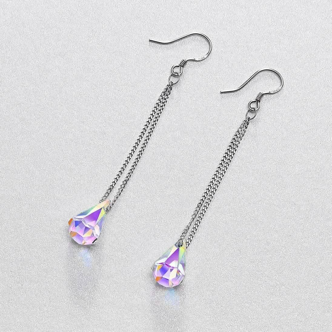 Boucles d'oreilles pendantes Aurora Borealis en cristal, fabriquées avec des éléments Swarovski