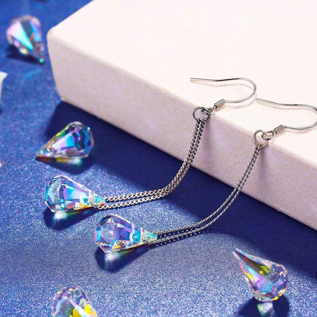 Boucles d'oreilles pendantes Aurora Borealis en cristal, fabriquées avec des éléments Swarovski
