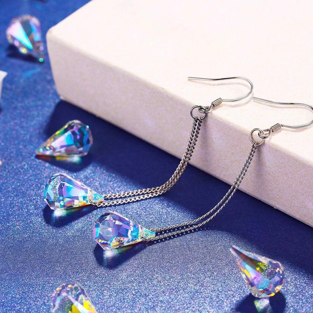Boucles d'oreilles pendantes Aurora Borealis en cristal, fabriquées avec des éléments Swarovski