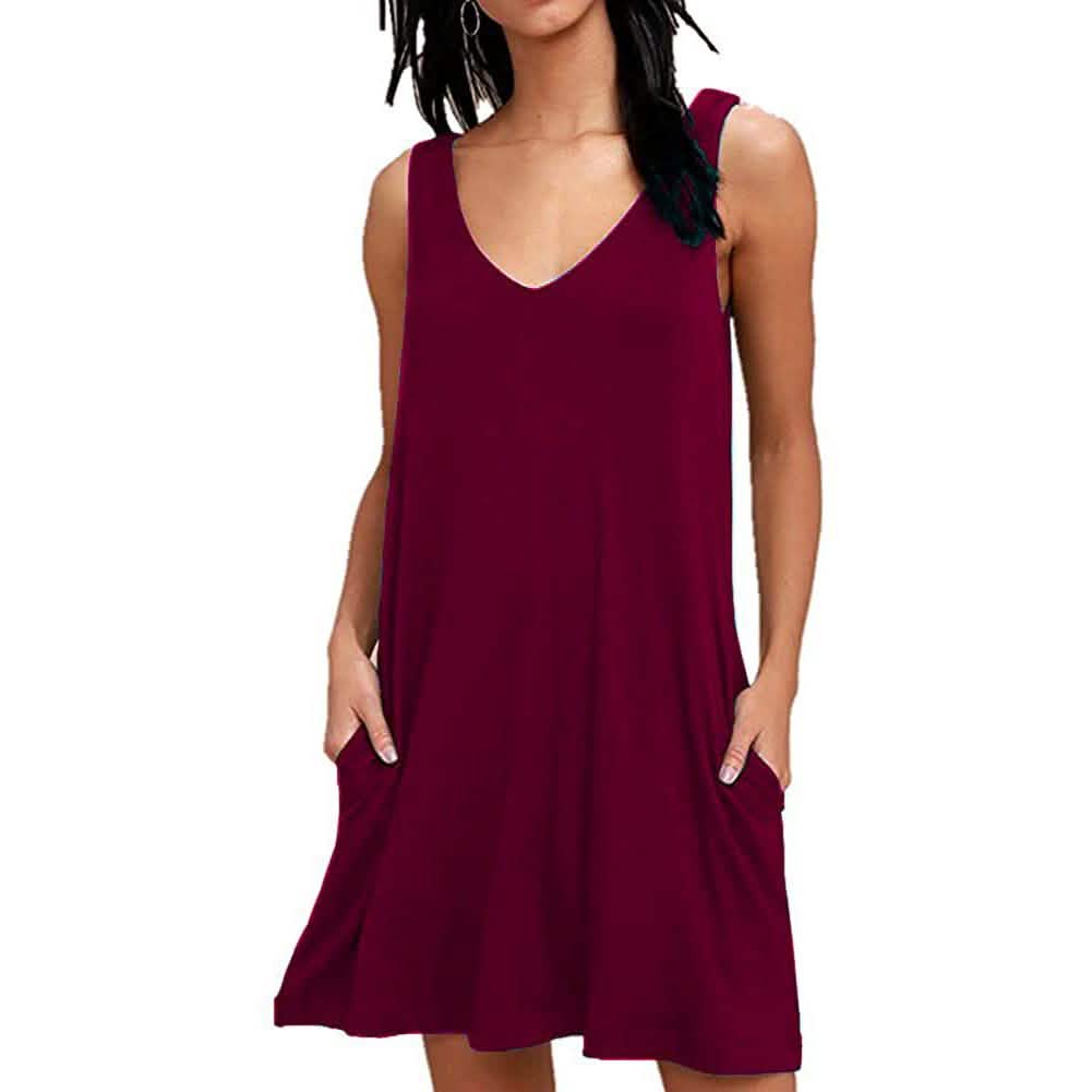 Robes T-Shirt Décontractées d'Été pour Femmes Cache-Maillot de Plage Robe Débardeur Plissée Unie