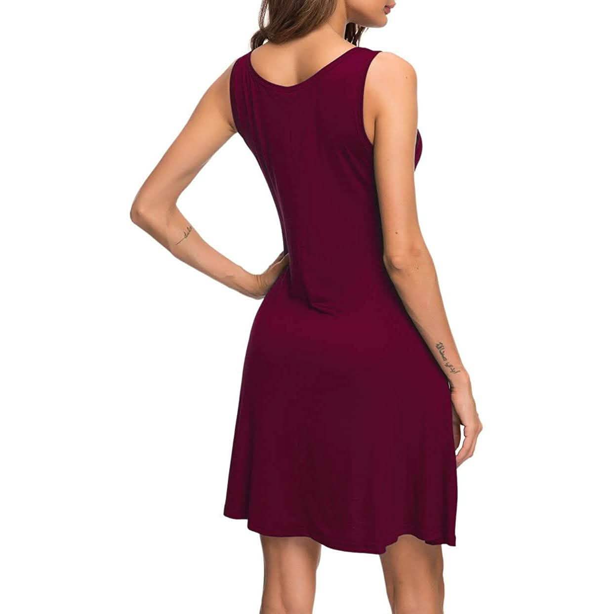 Robes T-Shirt Décontractées d'Été pour Femmes Cache-Maillot de Plage Robe Débardeur Plissée Unie