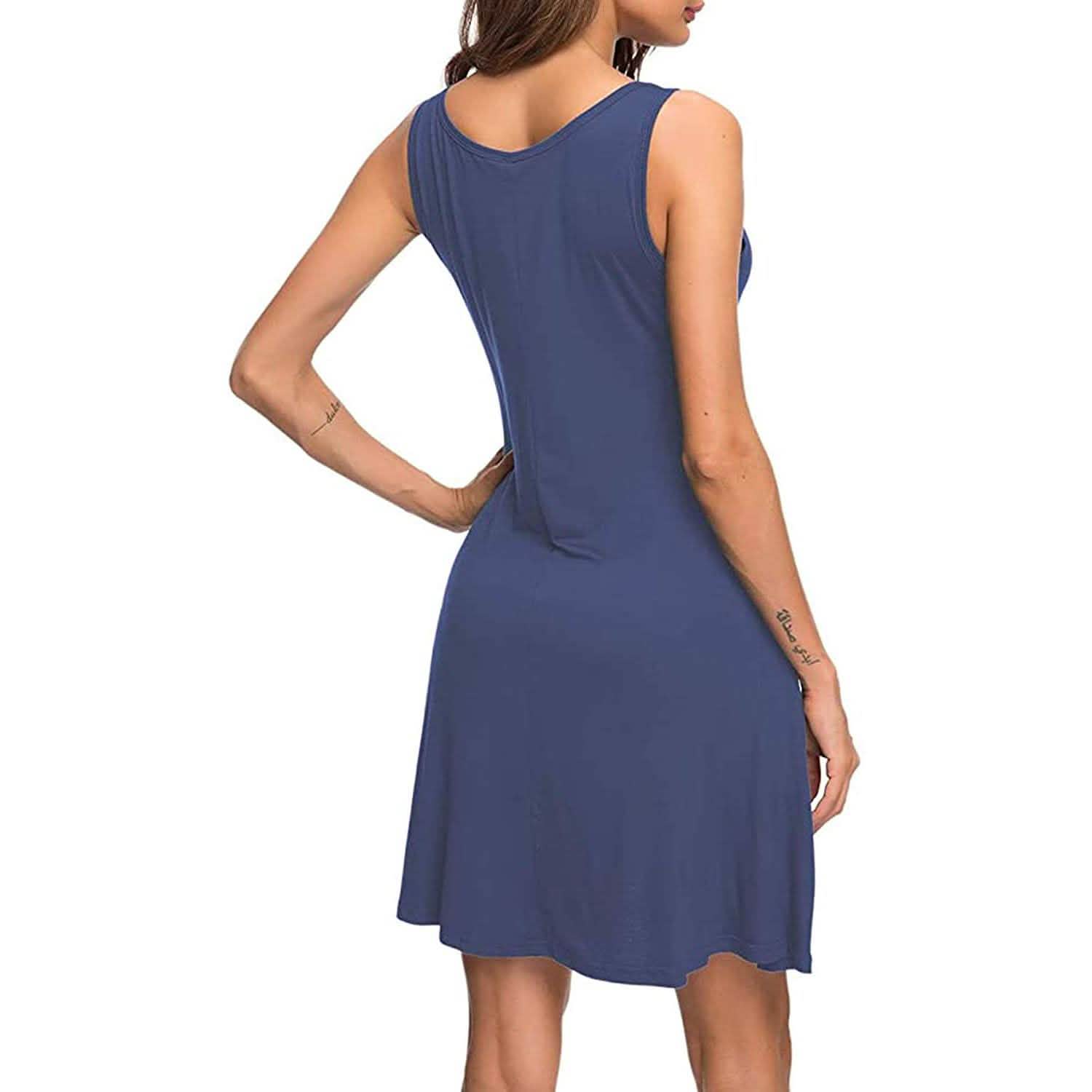 Robes T-Shirt Décontractées d'Été pour Femmes Cache-Maillot de Plage Robe Débardeur Plissée Unie