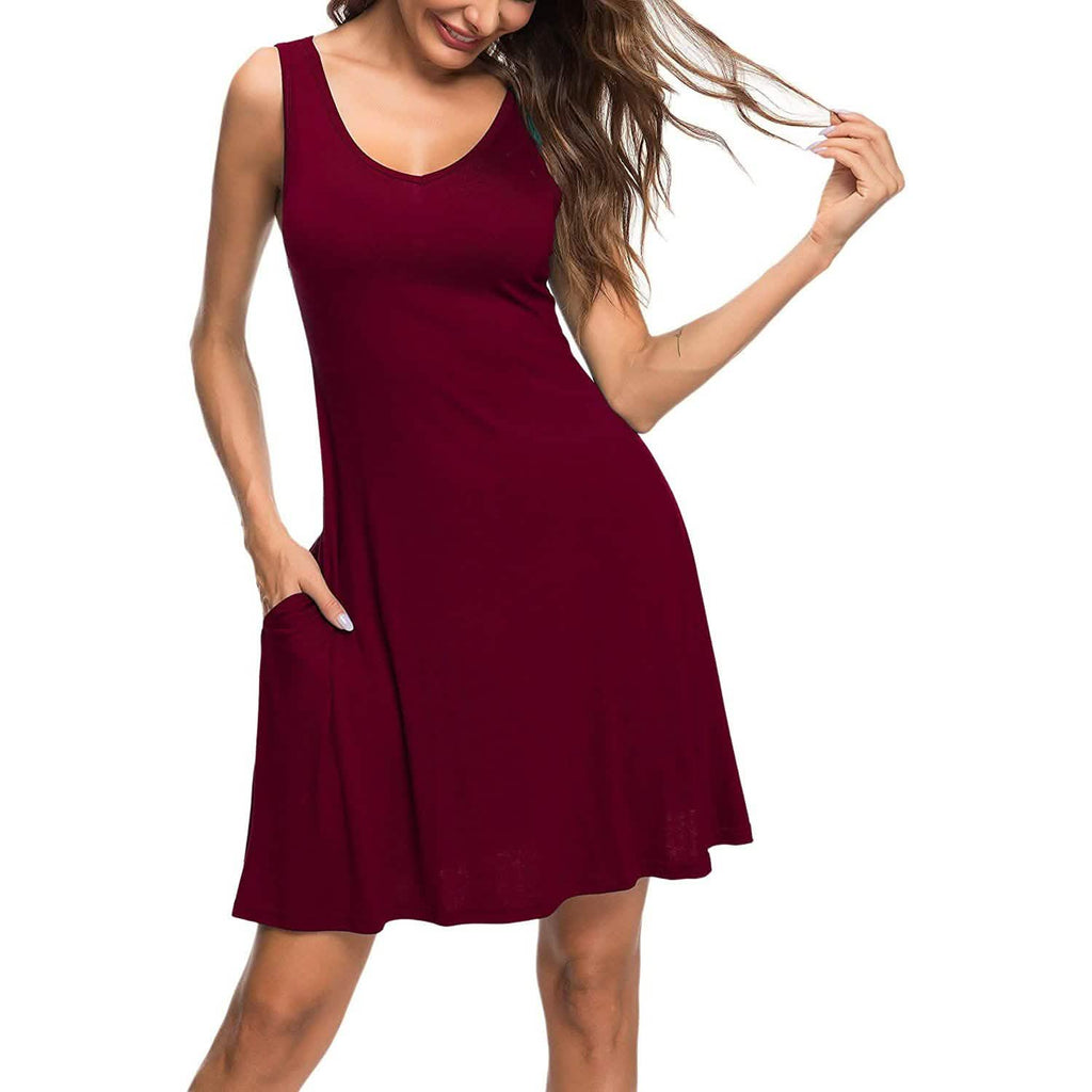 Robes T-Shirt Décontractées d'Été pour Femmes Cache-Maillot de Plage Robe Débardeur Plissée Unie