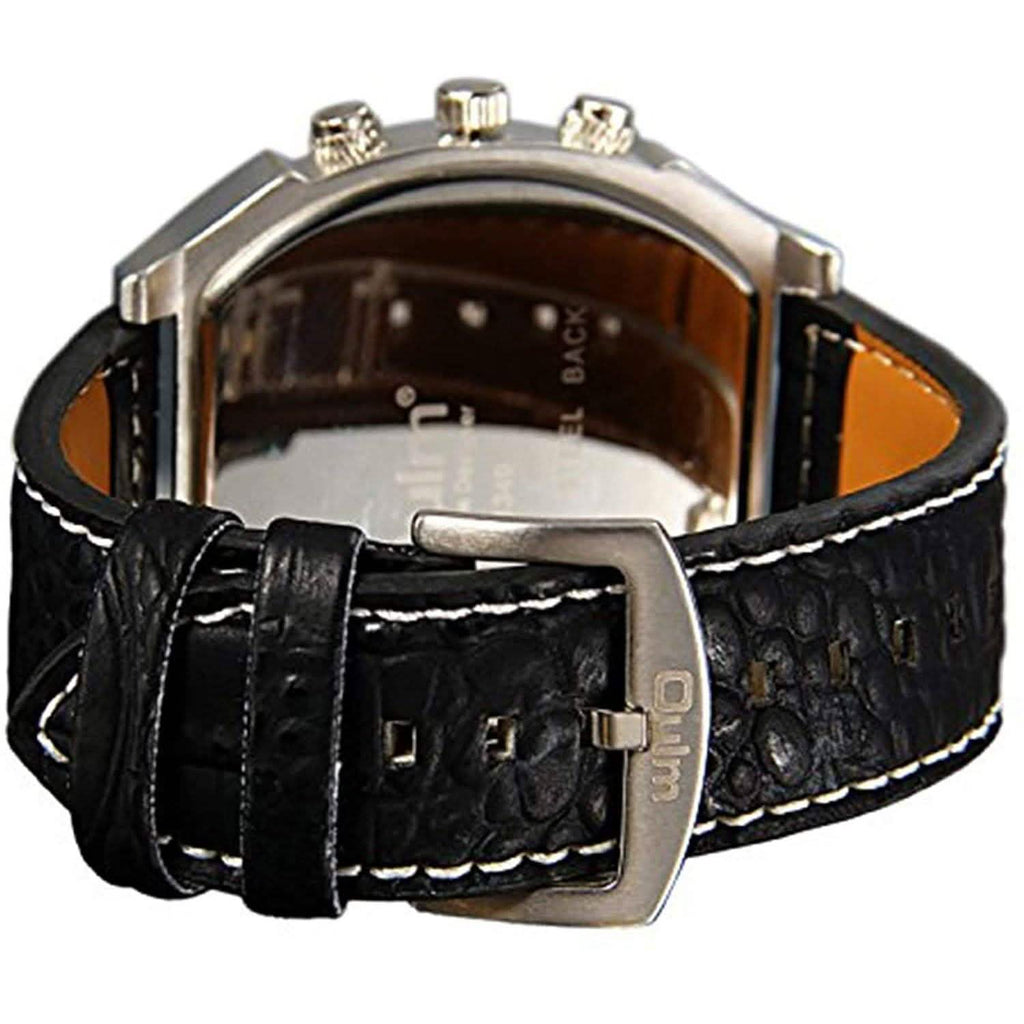 Avaner Mens Big Face Dual Time Zone Leather Strap Sport Watch