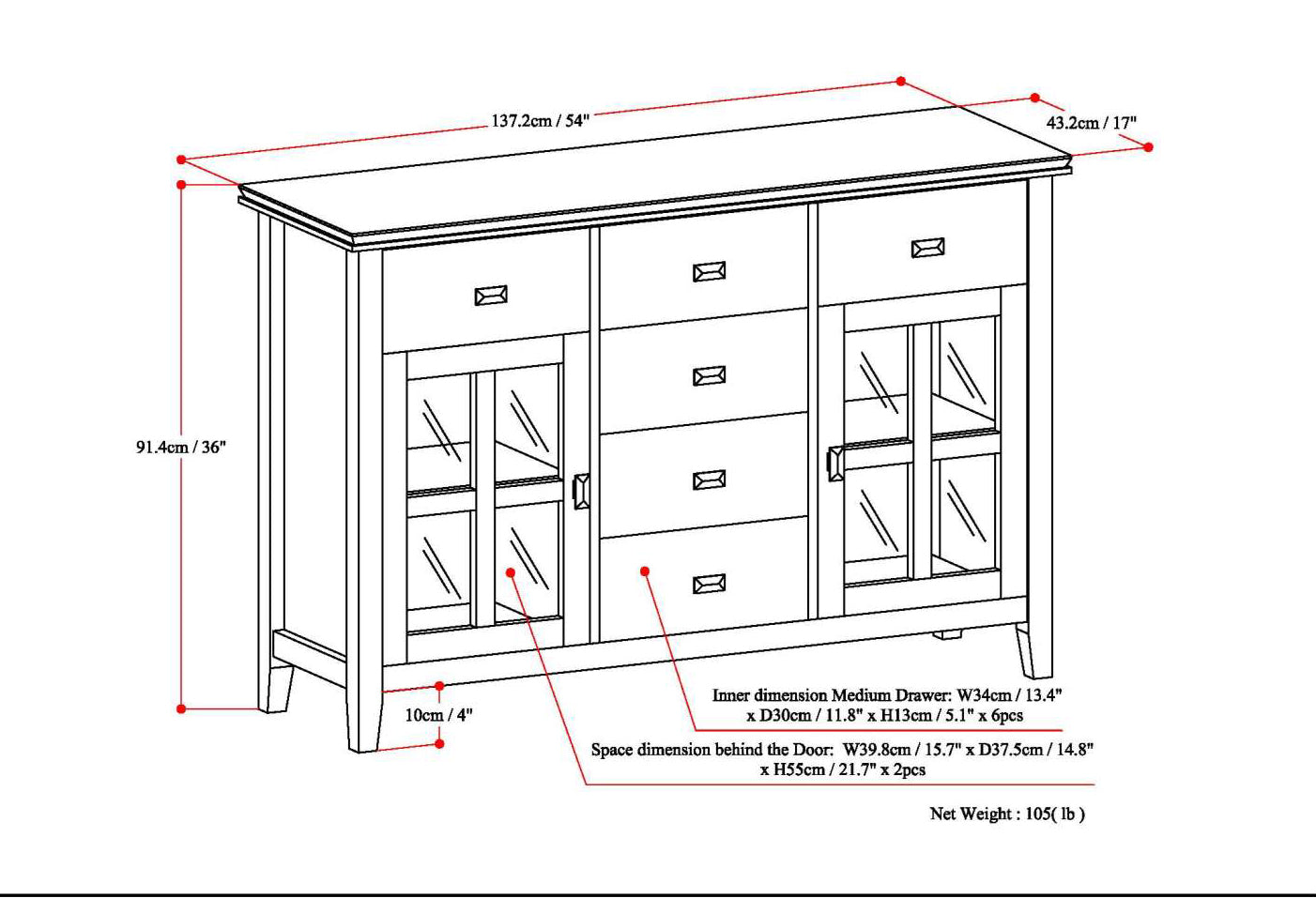 Artisan Solid Wood Sideboard Buffet in Russet