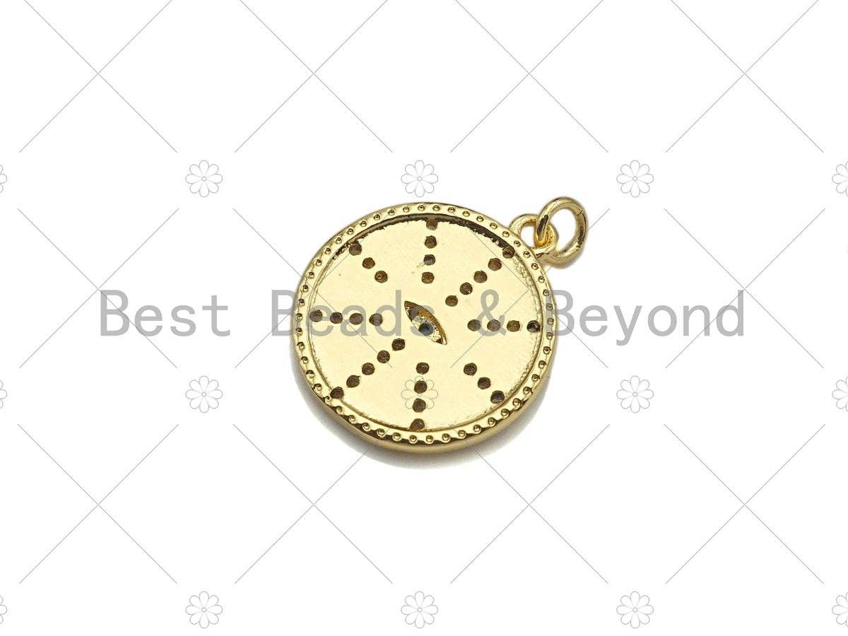 18K Gold Evil Eye Round Coin Charms, Gold Evil Eye Charm, Protection Charm, Medallion Charm, Elephant medallion,15mm, Sku#LK188