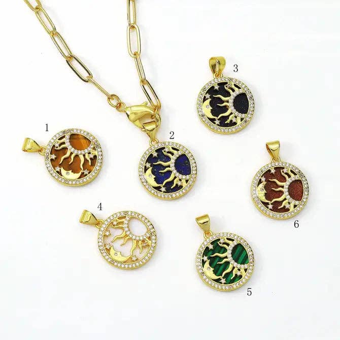 Paperclip chain necklace with stone pendant, Sku#LX36N