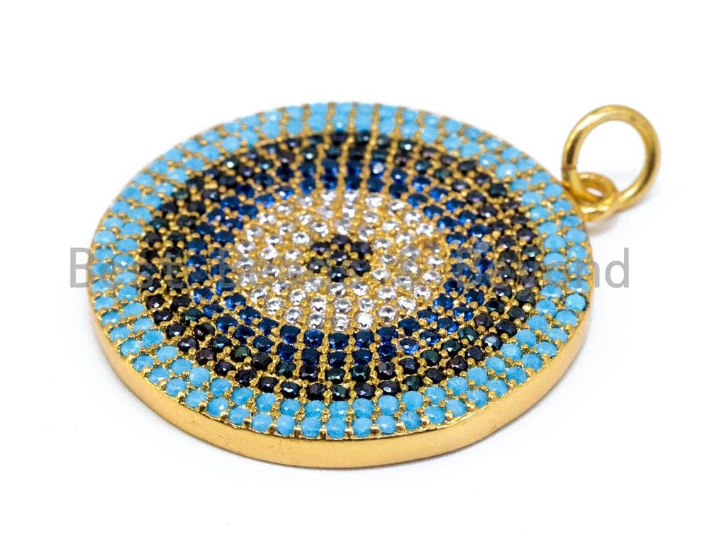 CZ Micro Pave Blue Evil Eye Round Pendant, sku#L91