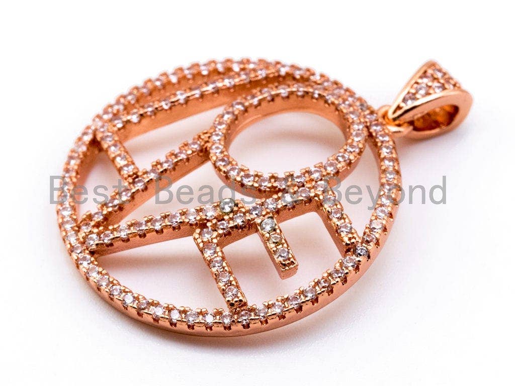 CZ Micro Pave Large LOVE Round Pendant with bail, 26x33mm, Cubic Zirconia Love Pave Pendant Beads, Pave Pendant, SKU#F199