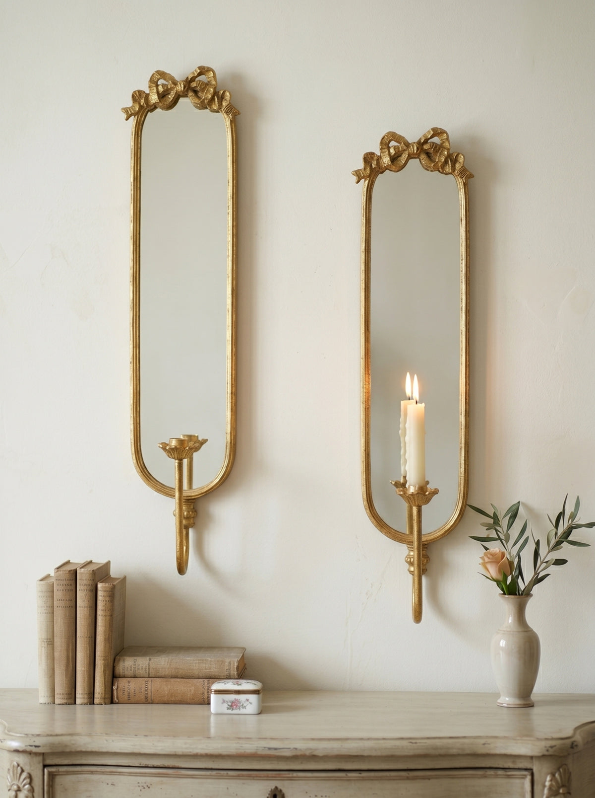 Set of 2 Bow-Top Mirrored Sconce