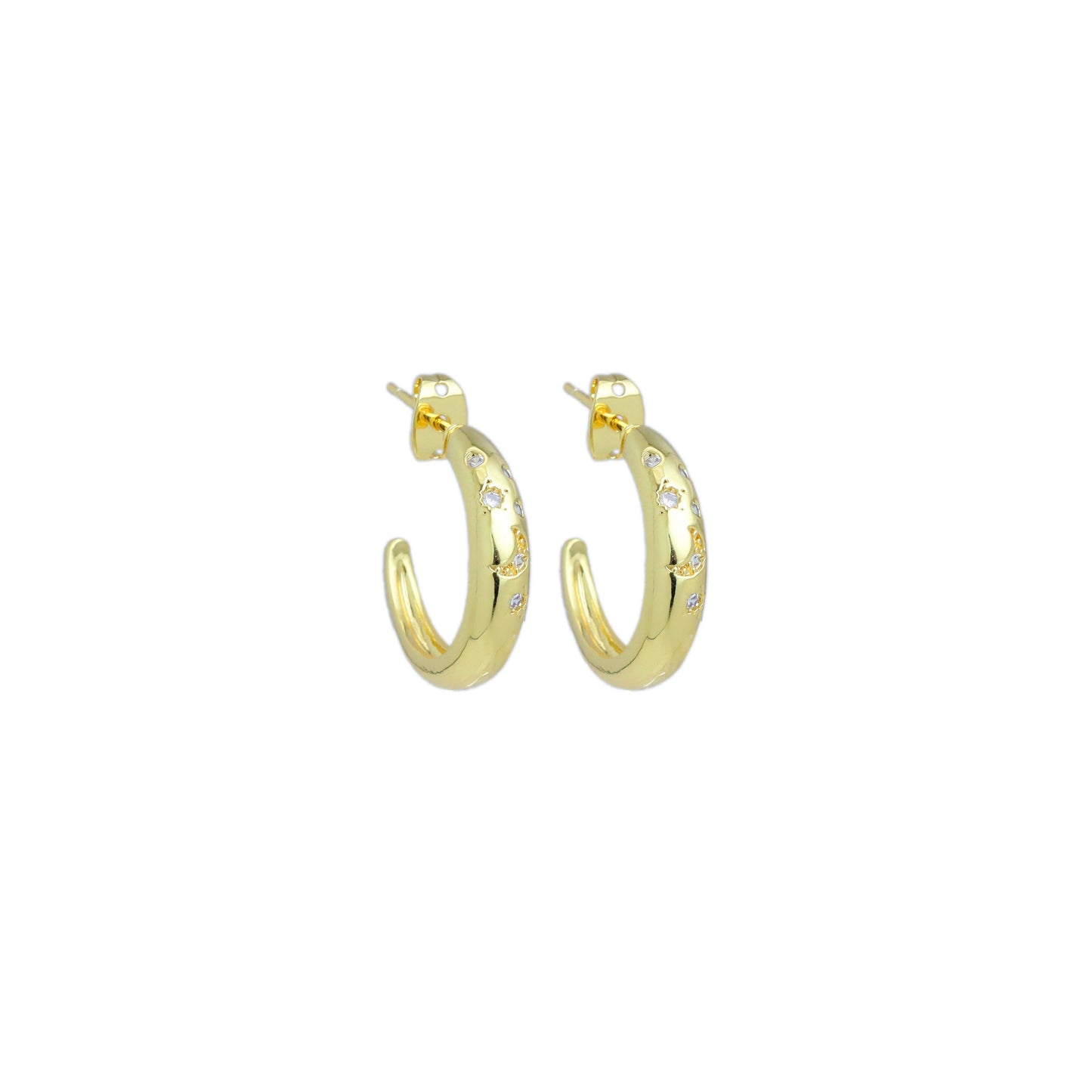 Gold Silver CZ Cresent Moon Star Hoop Earrings, Sku#LX637