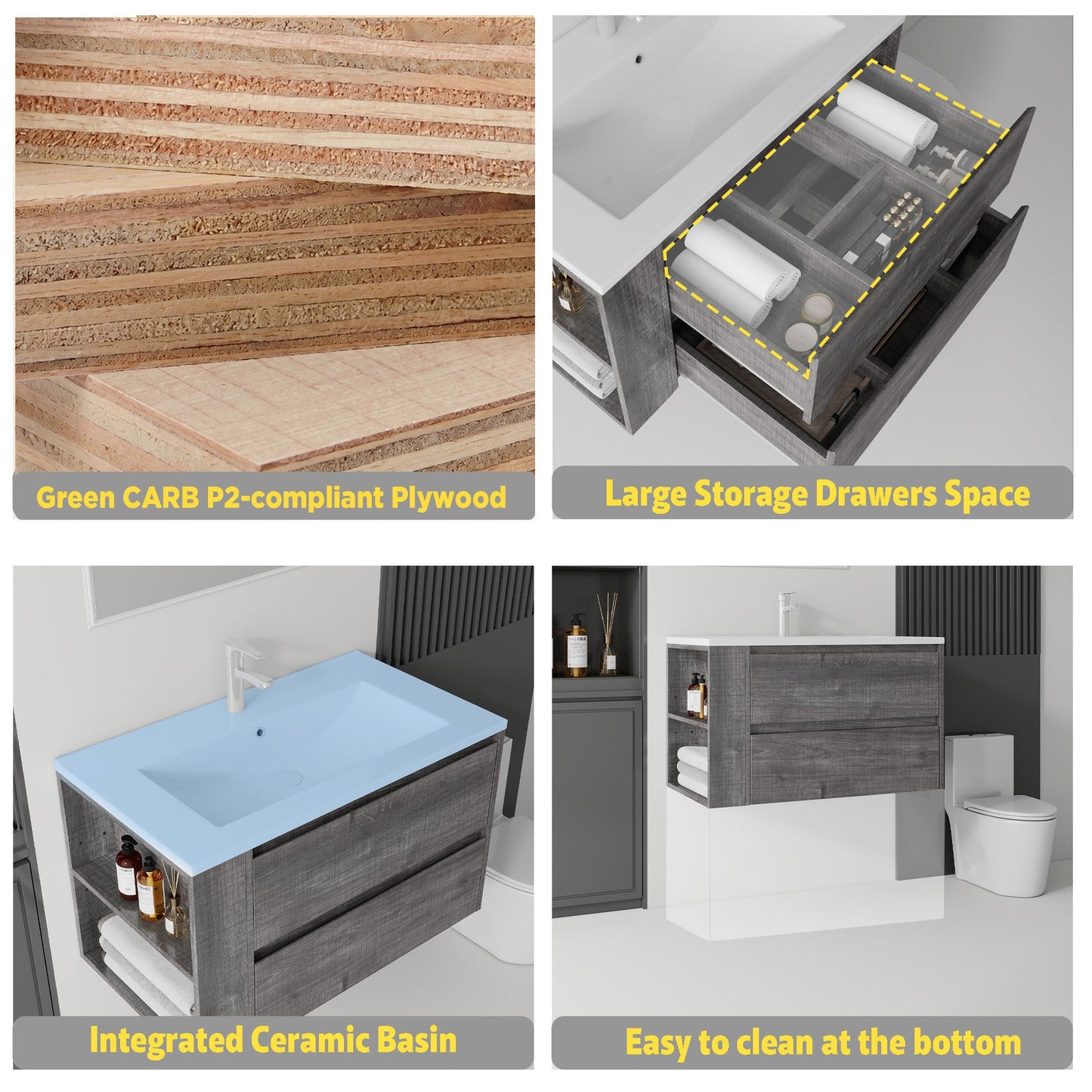 36 Inch Floating Bathroom Vanity with Sink