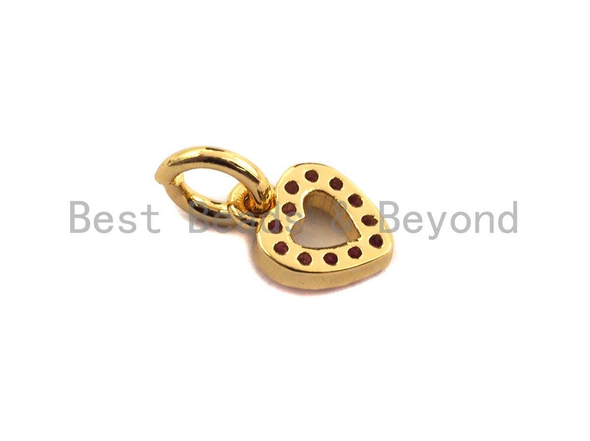 Cute Fuchsia CZ Micro Pave Pink Heart Shaped Pendant/Charm, Cubic Zirconia Pendant Charm,6x8mm,sku#Z537