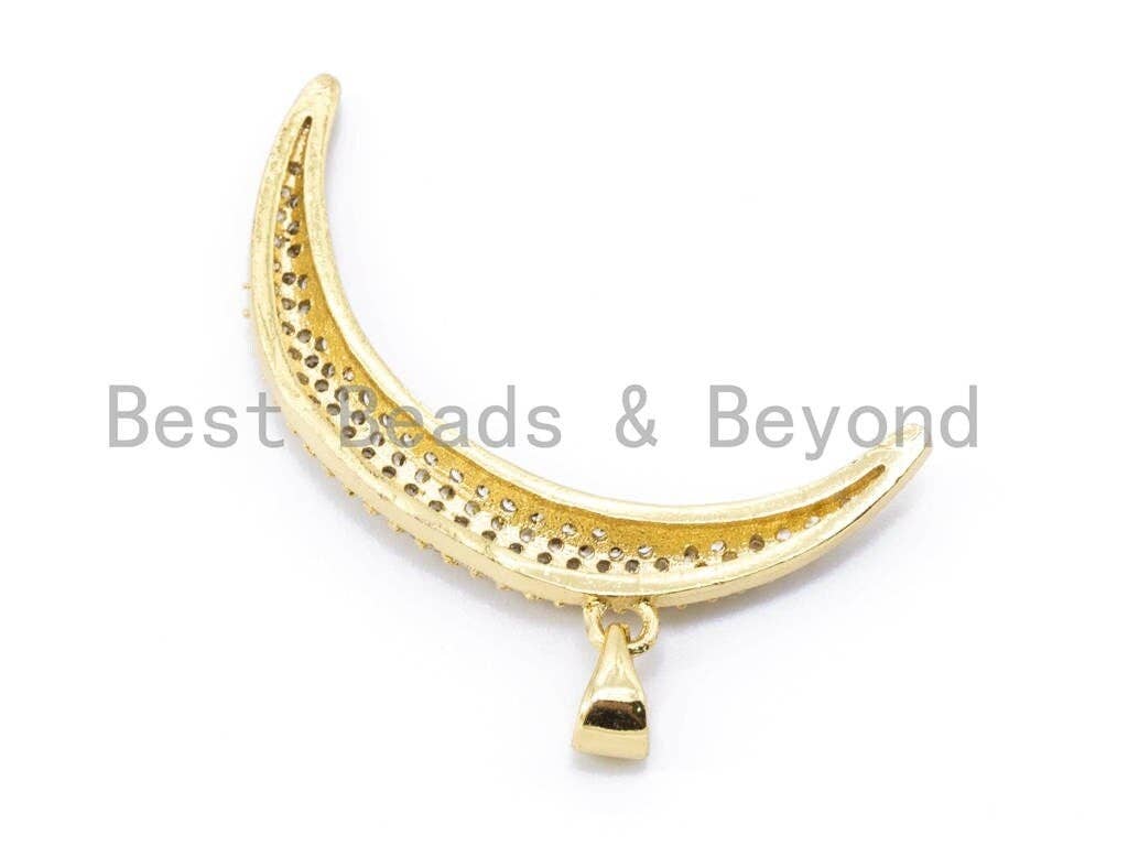 CZ Micro Pave Half Moon Pendant, Cubic Zirconia Pave Pendant/Charm, Necklace Pave Pendant 36x5mm, 1pc/2pcs sku#F104
