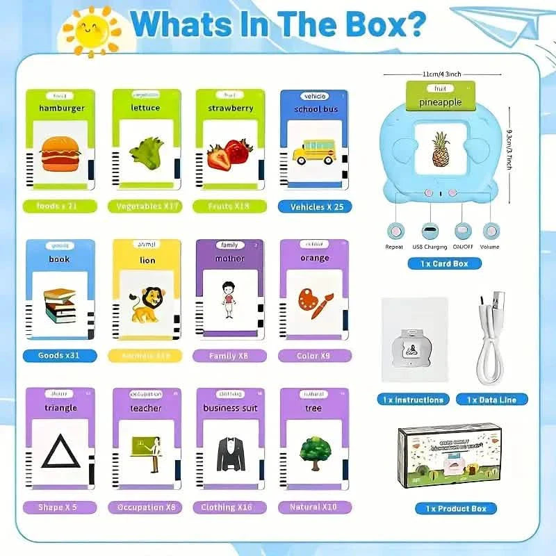 Flash Card Learning Toy – 112 Cards, 224 Words, USB Rechargeable Reading Toy for Kids (Pink/Blue)