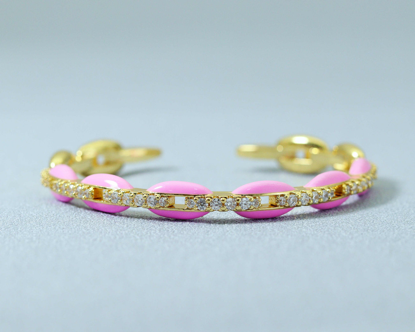 CZ Enamel Oval Link Bangle Bracelet, Sku#X316