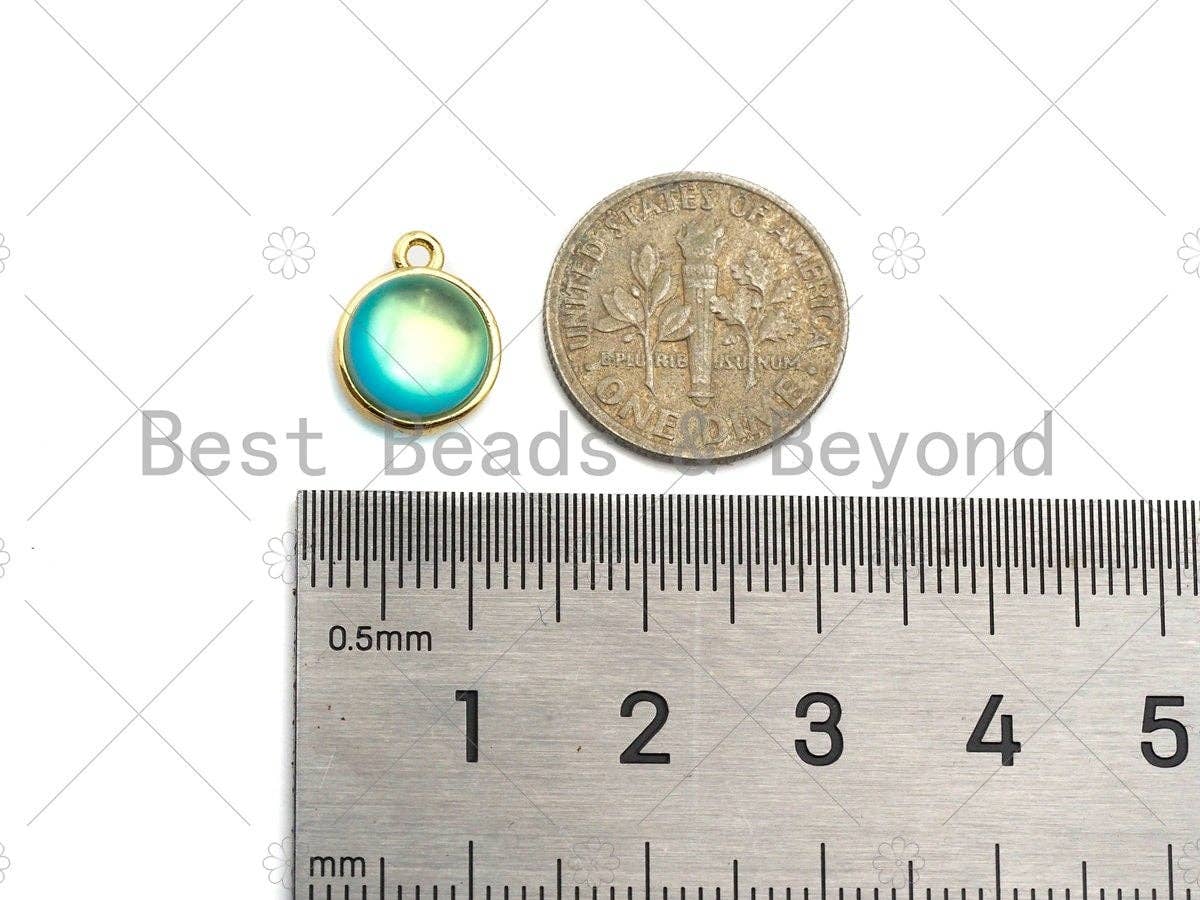 Manmade Moonstone Pendant/Charm, Blue/White/Yellow Gold Tone Pendant, Gold Charm Jewelry, 10x12mm, Sku#Y349