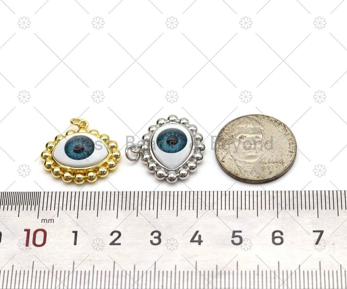 Enamel Evil Eye Oval Shape Pendant, Gold/Silver Evil Eye Charm, Necklace Bracelet Charm Pendant,Sku#Z1420