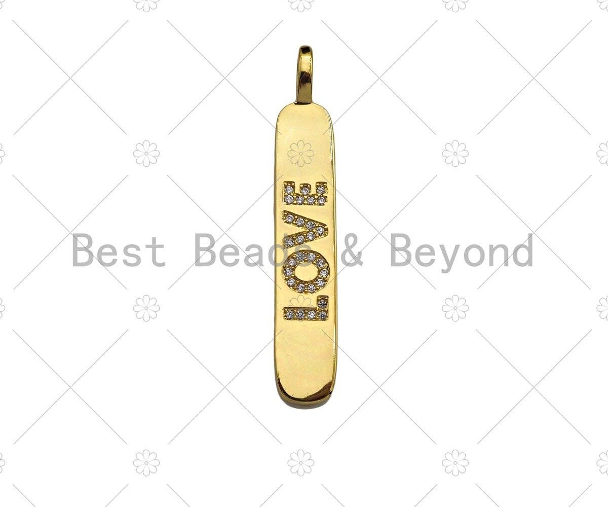 CZ Love Micro Pave LOVE Bar Pendant, Cubic Zirconia Strip Pendant, Love Charm, CZ Micro Pave Pendant, Love Charm, 44x7mm, sku#LK135