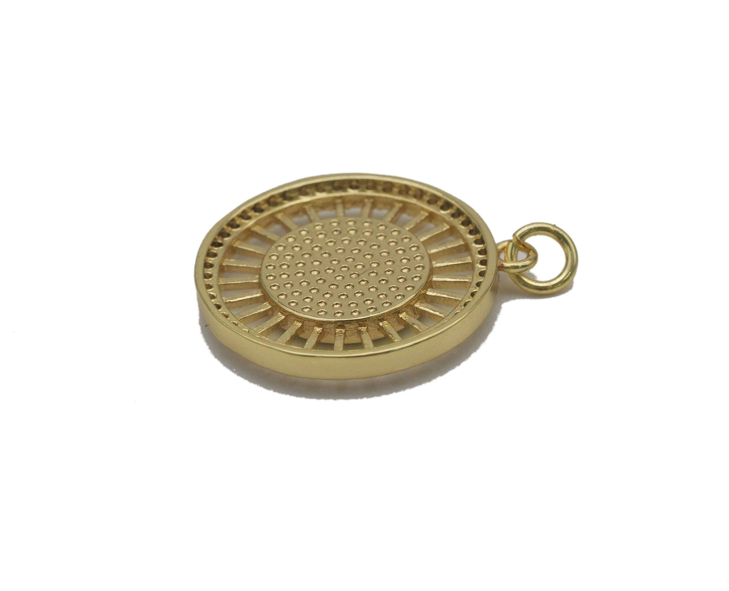 Gold CZ Horseshoe U Shape On Round Coin Charm, Sku#L695