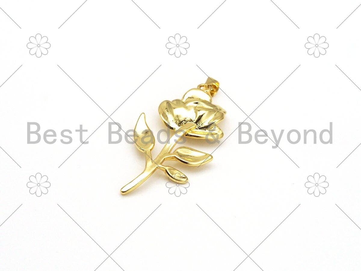 3D Rose Flower Shape Pendant, 18K Gold Filled Rose Flower Charm,Necklace Bracelet Charm Pendant ,21x40mm,Sku#LK424