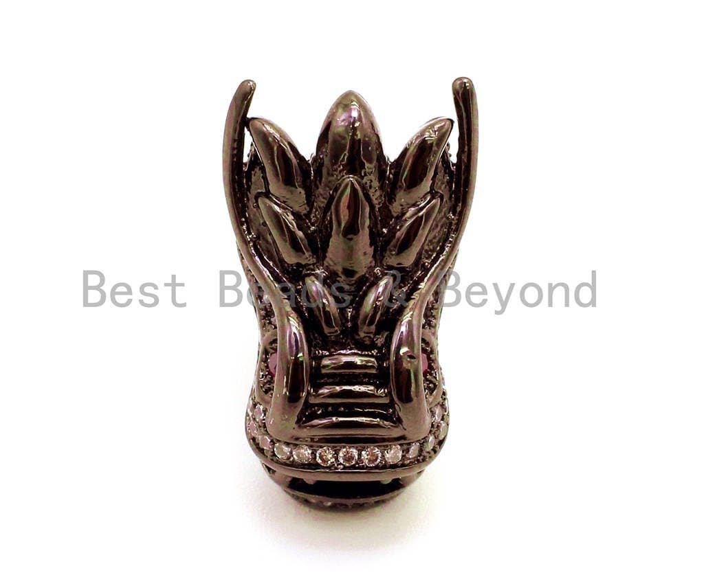 CZ Micro Pave Dragon Head Animal Beads, Cubic Zirconia Spacer Beads, Men's Bracelet Beads, CZ Pave Charms, 18x10mm, sku#G100