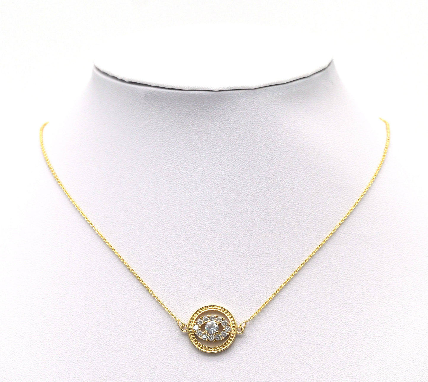 Big CZ Evil Eye Round Charm, Sku#LK665