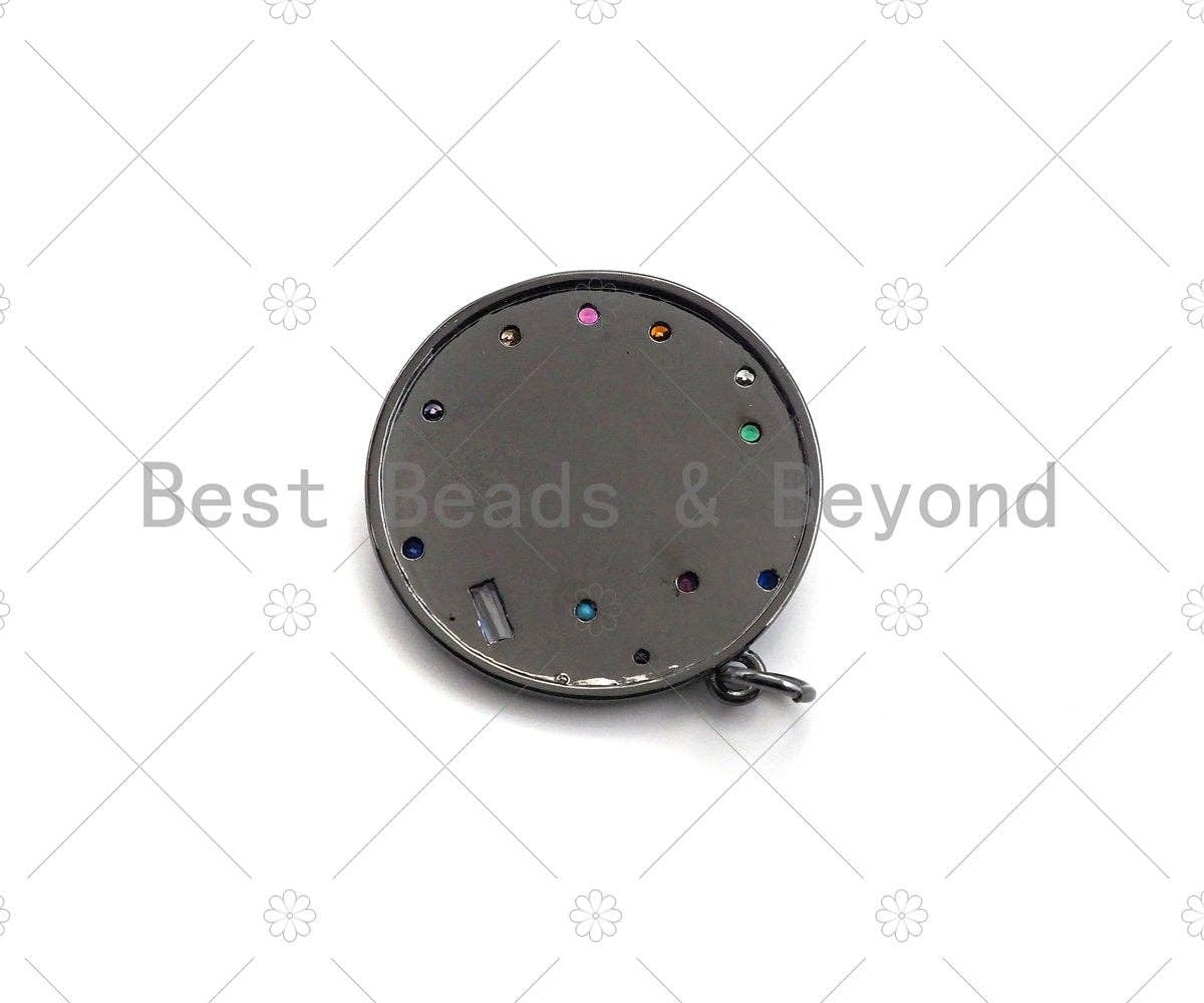 Colorful CZ Micro Pave White Opal Evil Eye Round Coin Shaped Pendant/Charm, Round Coin Cubic Zirconia Pendant Charm, 24mm,sku#Z1216