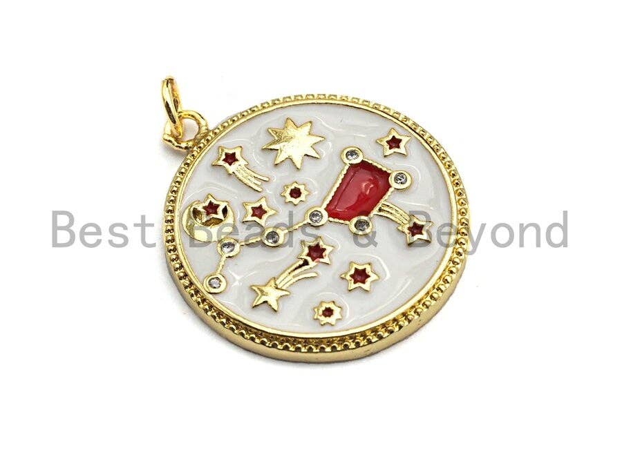 White Red Enamel Moon Big Dipper Star Charms Pendant, Enamel Pendant,Round Enamel, Oil Drop jewelry Findings, 24x28mm,sku#Z367