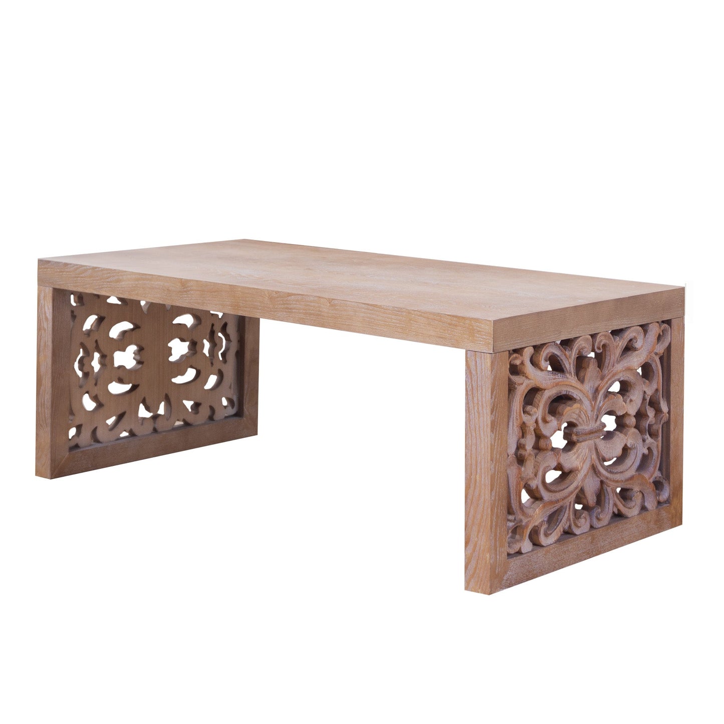 47.2" Rustic Carved Wood Coffee Table