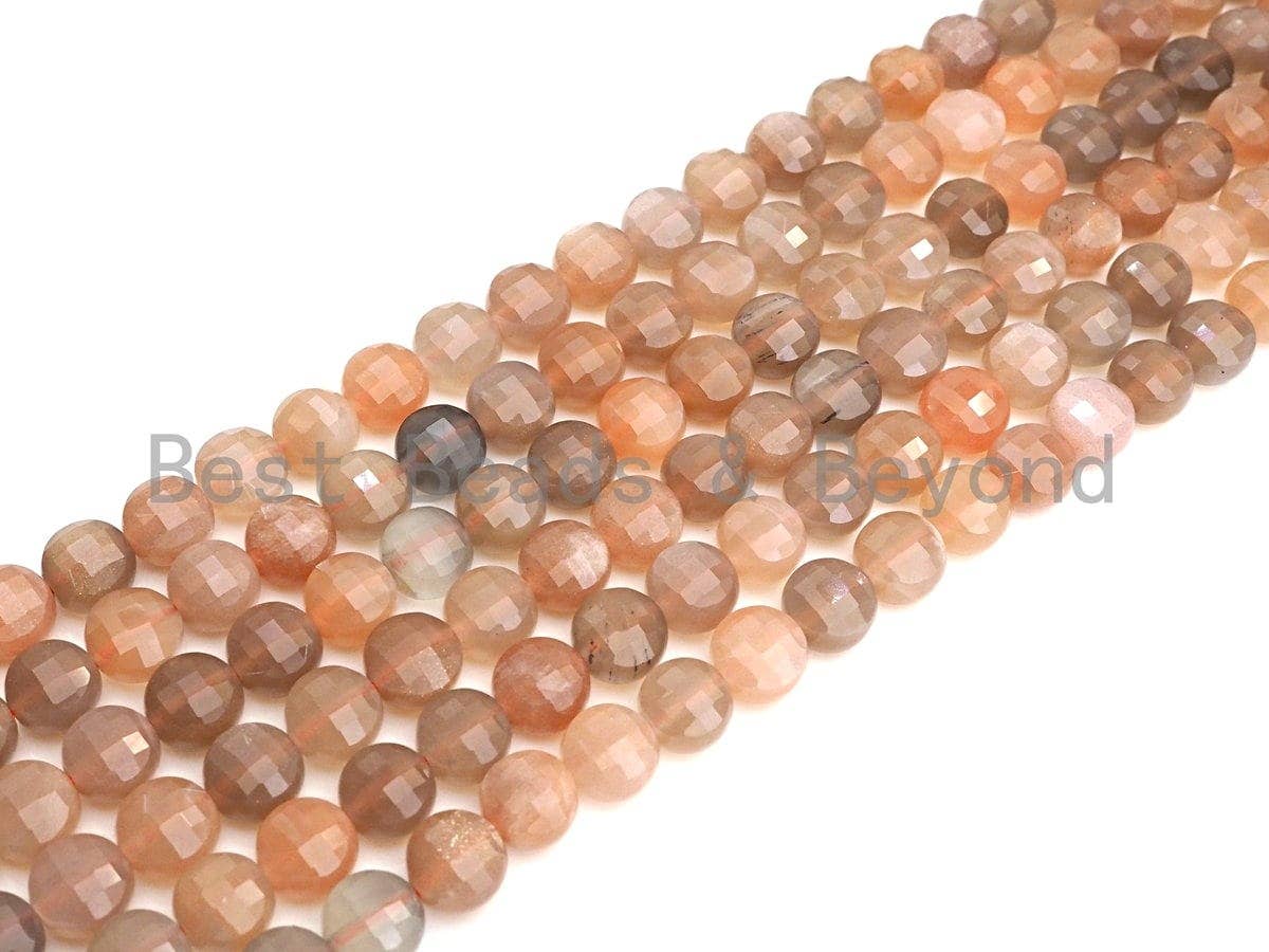 High Quality Natural Moonstone Checkerboard Cut Coin Shape beads, 6mm/8mm/10mm Turtle Shell Cut Moonstone Beads, 16" Full Strand, sku#UA49