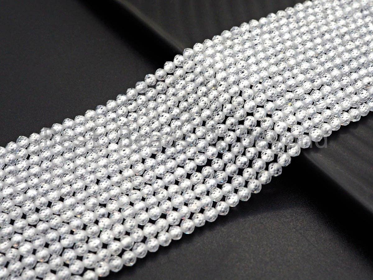2mm/3mm/4mm High Quality Sparkly Cubic Zirconia Beads, Faceted Sparkly Clear White Color beads, 15.5inch full strand, SKU#U919