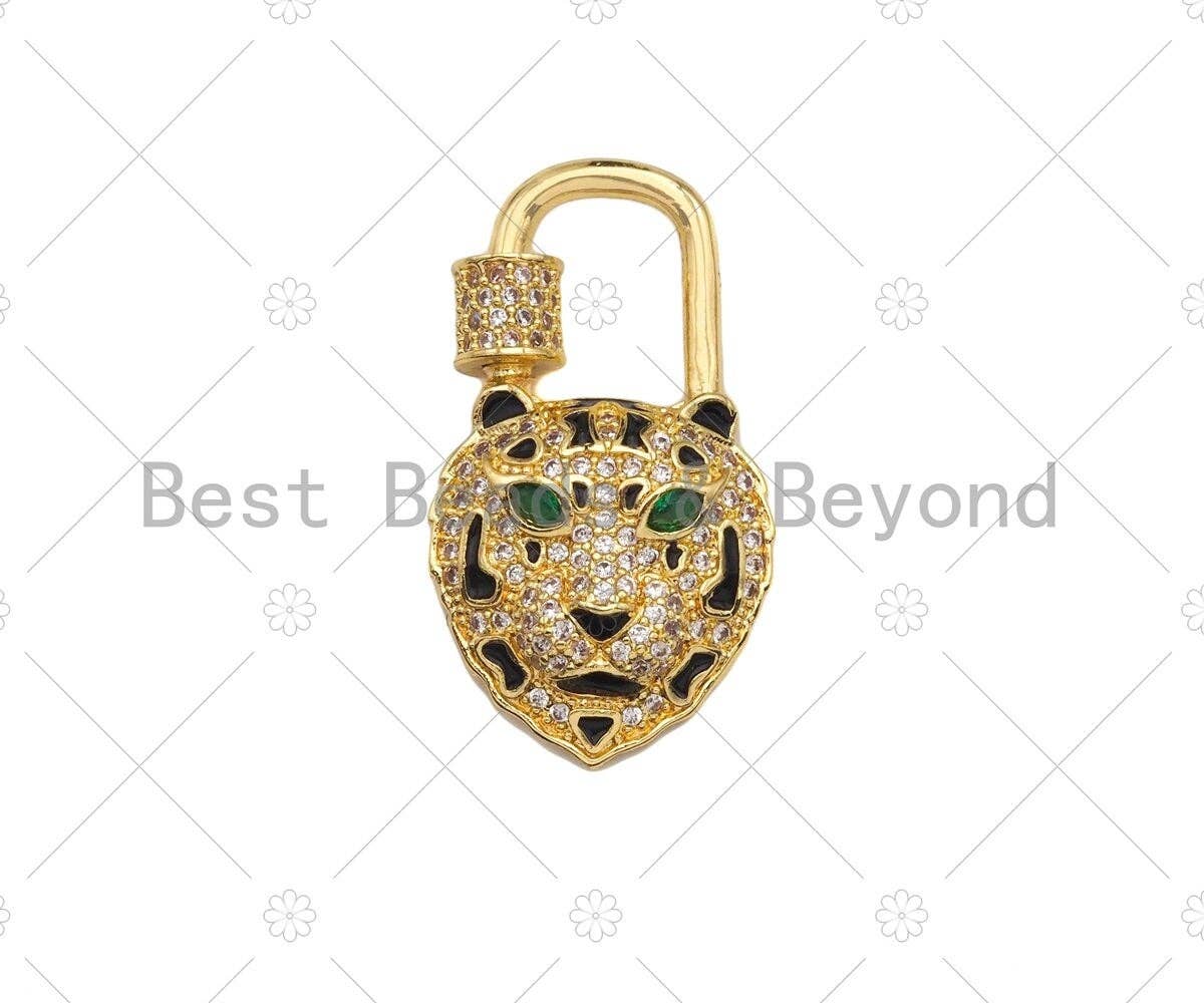 CZ Micro Pave Tiger Head Lock Clasp, Tiger Padlock clasp, Lock clasp, Lock Link, Carabiner clasp, 18x31mm, Sku#K174