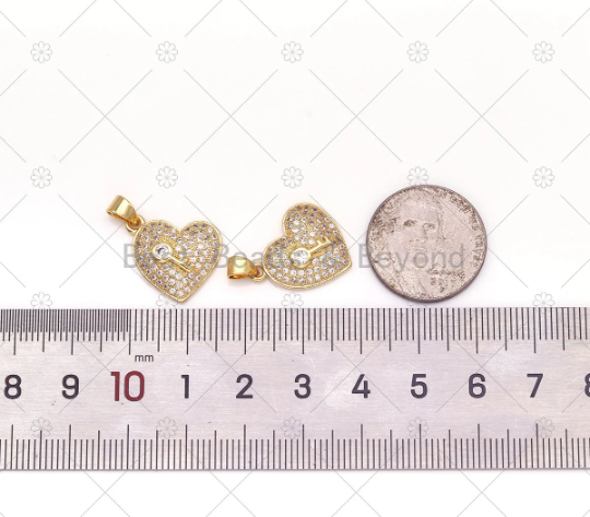 CZ Key On Heart Charm, Sku#LK542